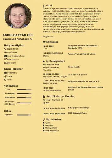 Bilgisayar Programcısı CV Örnekleri cv indir